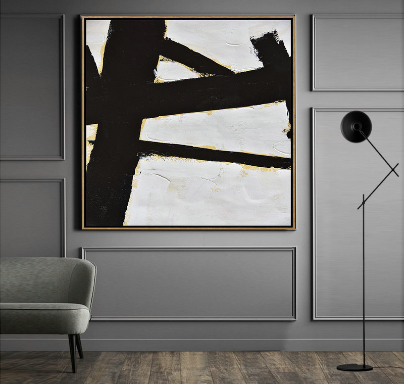 Extra Large Abstract Painting On Canvas,Handmade Minimal Art Palette Knife Canvas Painting, Black White Beige - Hand Painted Original Art